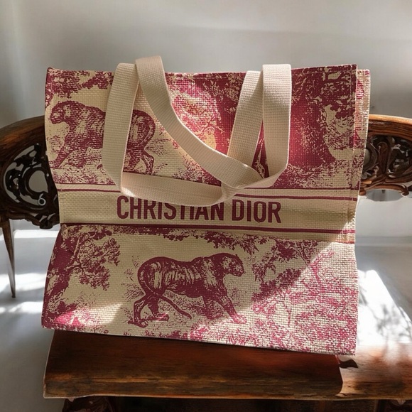 CHRISTIAN DIOR STRAW DIONVIERA TOTE RED - Picture 2 of 3
